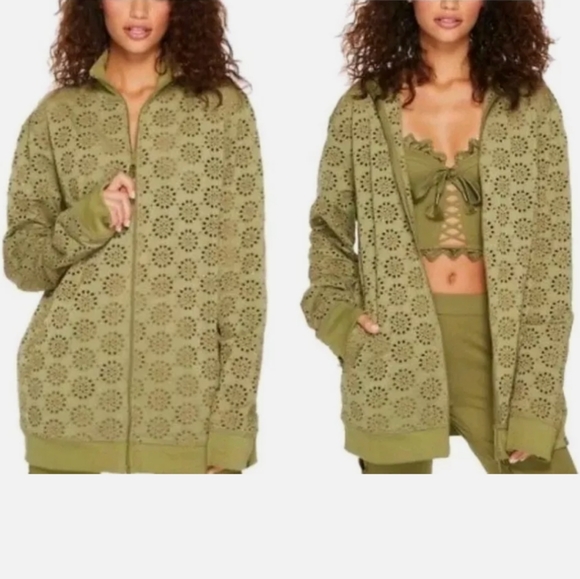 PUMA x FENTY BY RHIANNA GREEN EYELET  ZIP-UP SWEATSHIRT WOMEN'S SIZE SMALL - Picture 1 of 16